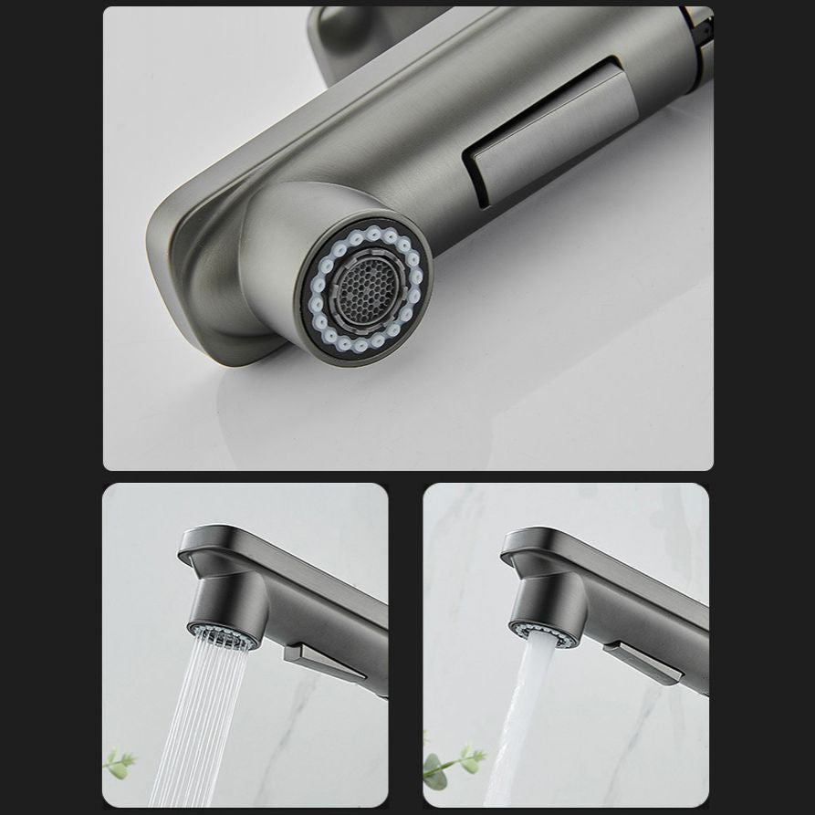 Lisslune | Modern Brass Faucet Center Mount Bathroom Faucet with Water Hose
