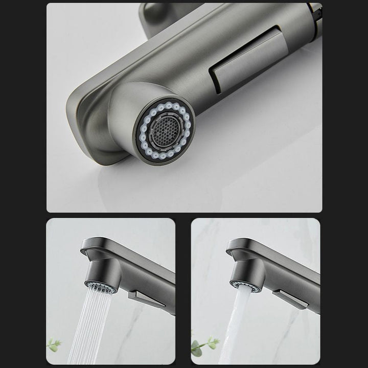 Lisslune | Modern Brass Faucet Center Mount Bathroom Faucet with Water Hose