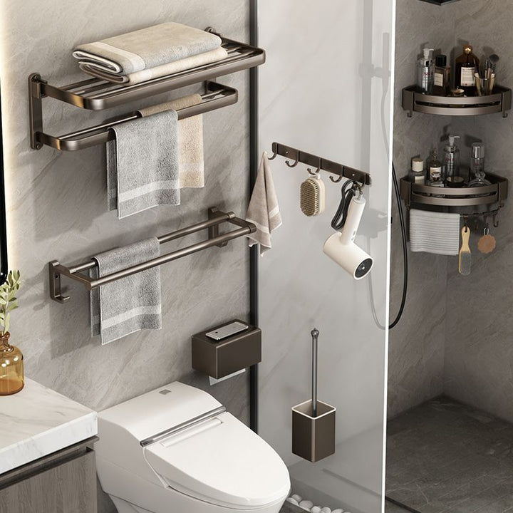 Lisslune | Contemporary Bathroom Accessory Set 3-piece Bath Shelf with Hooks