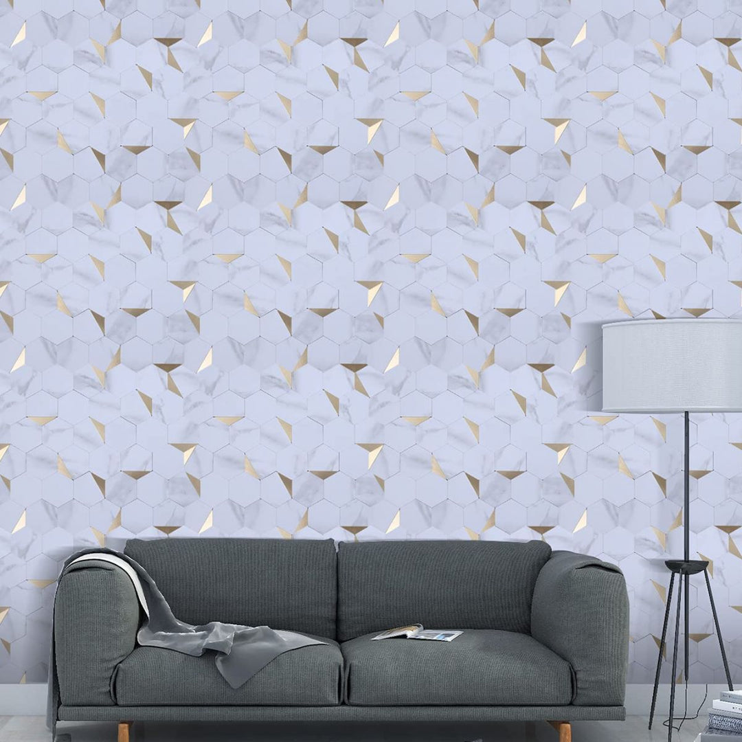 Lisslune | Hexagonal Mosaic Tiles Metal Peel and Stick Tiles for Kitchen and Bathroom, 11.8" x 11.8"