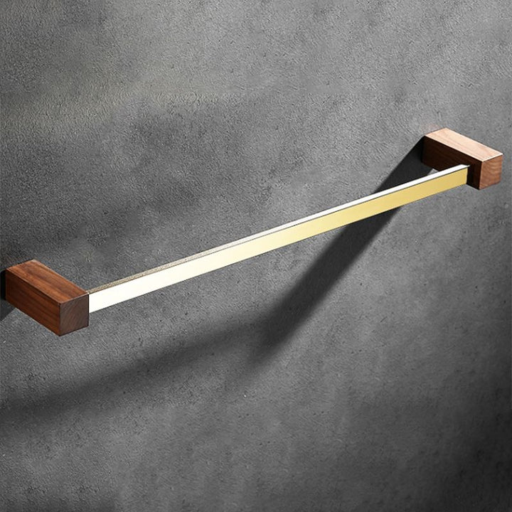 Lisslune | Polished Brass Bathroom Hardware Set Metal & Wood Bathroom Set with Bath Shelf/Towel Bar