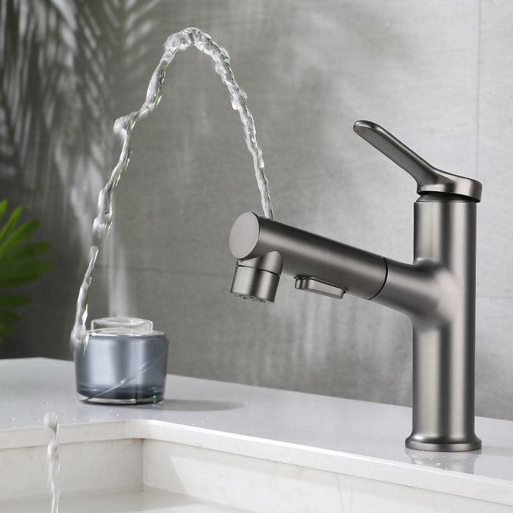 Lisslune | Extendable Bathroom Faucet Brass Modern Faucet with Water Hose