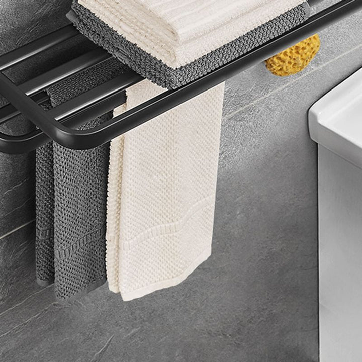 Lisslune | Matt Black 5-piece Modern Bathroom Accessory Set with Shelf/Tower Bar & Paper Holder