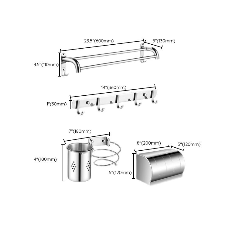 Lisslune | Modern Bathroom Accessories Hardware Set Silver Bathroom Hardware