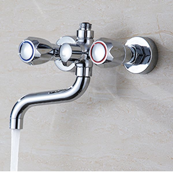 Lisslune | Chrome Bathroom Faucet Trim Wall-mounted Swing Faucet with Hand Shower