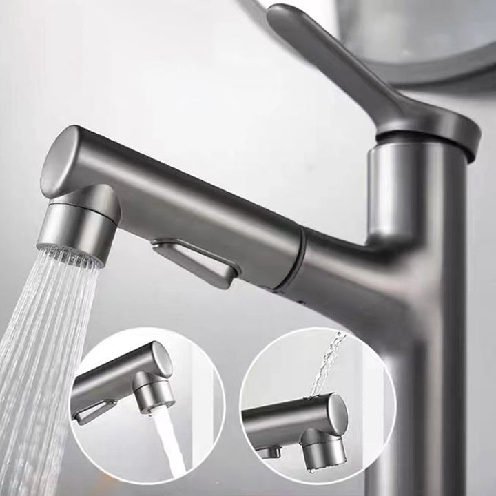 Lisslune | Modern Style Extendable Vessel Faucet Single Handle Low Arc Copper Vessel Faucet