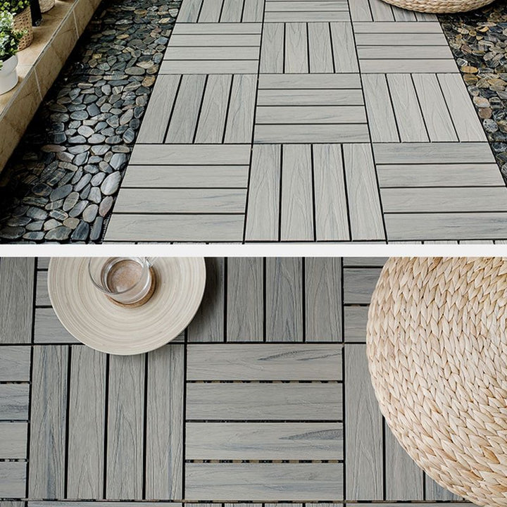 Lisslune | Square Patio Tiles Interlocking Striped Pattern Deck Board