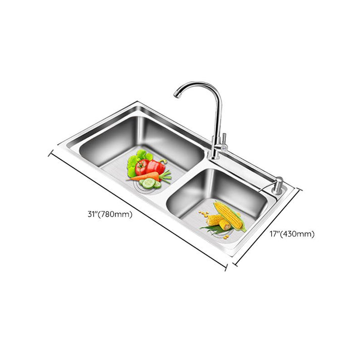 Lisslune | Modern Style Kitchen Sink Stainless Steel 2 Holes Top Mount Kitchen Sink