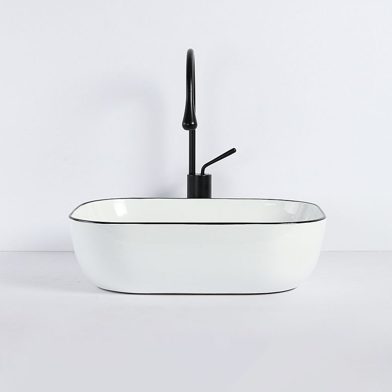 Lisslune | Contemporary sink with pop-up drain porcelain rectangular basin