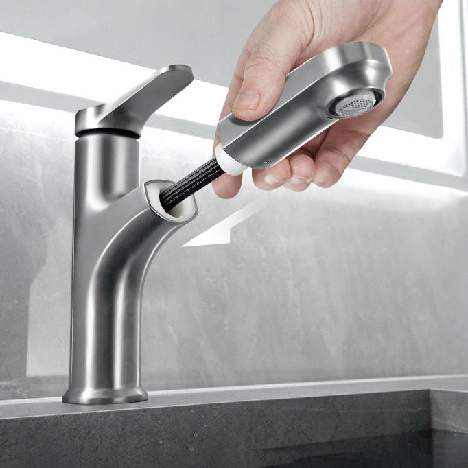 Lisslune | Contemporary Bath Water Faucet Brass Lever Handle Pull-Out Sink Faucet