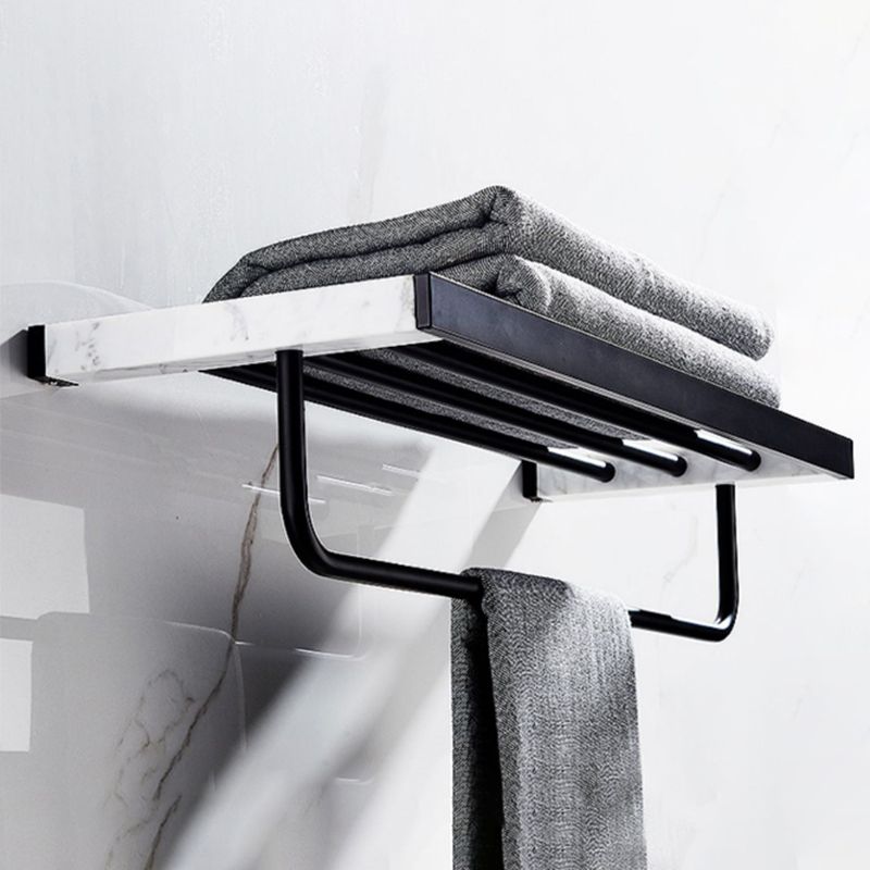 Lisslune | Matt Black Bathroom Accessory Set made of Metal & Marble with Bath Shelf/Towel Holder