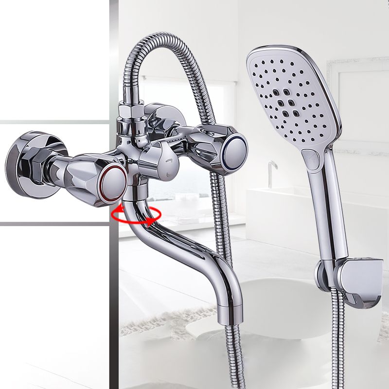 Lisslune | Chrome Bathroom Faucet Trim Wall-mounted Swing Faucet with Hand Shower
