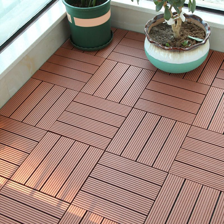 Lisslune | 12" X 12" PVC 6-Slat Square Patio Tiles Snap Fit Installation Outdoor Floor Tiles