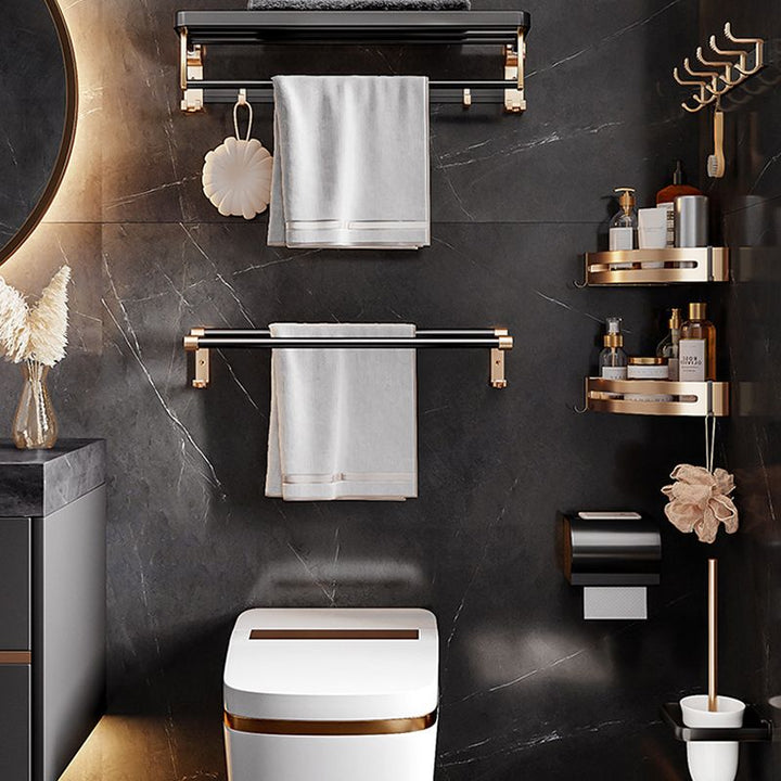 Lisslune | Black and Brass Bathroom Hardware Set Modern Stainless Steel Bathroom Shelf/Towel Holder/Paper Holder