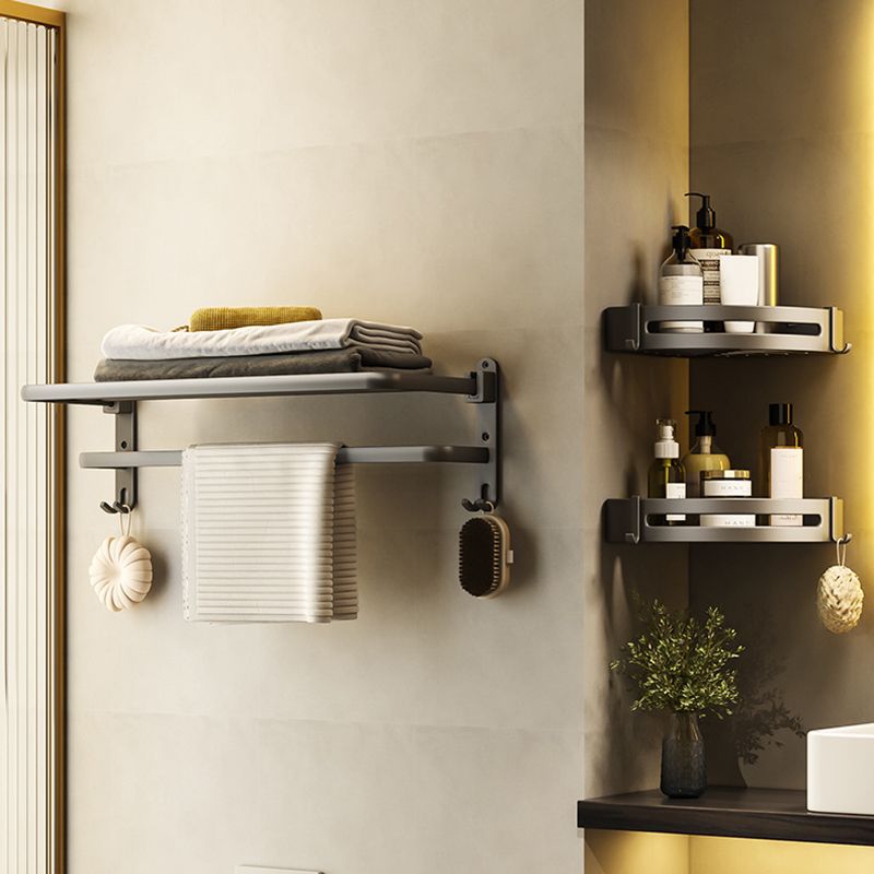 Lisslune | Contemporary Bathroom Accessory Set Gray Aluminum Bathroom Shelf/Towel Holder/Bathtub Hook
