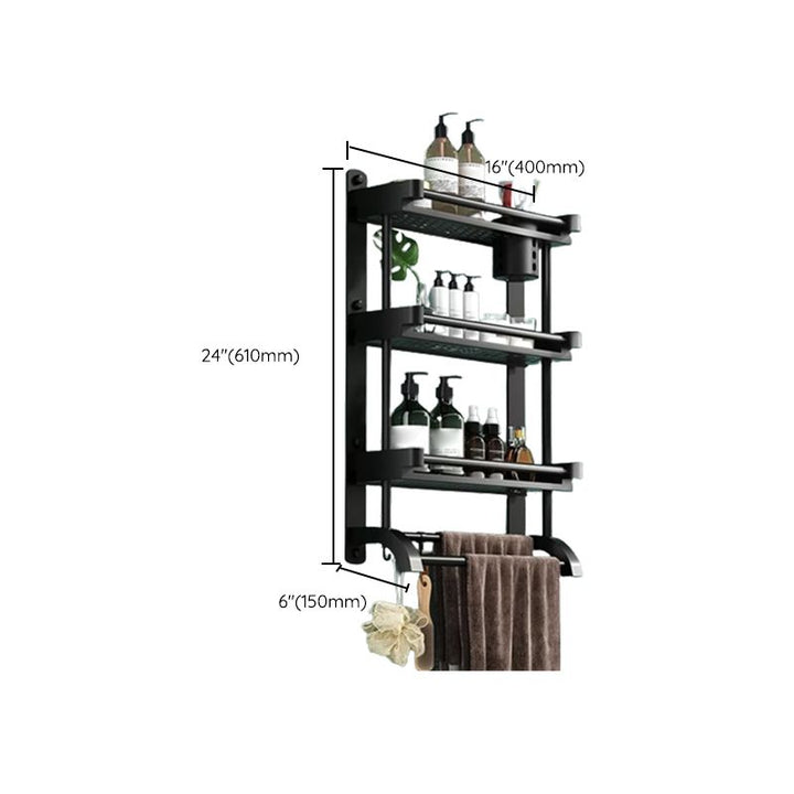 Lisslune | Modern Black Bathroom Accessories Stainless Steel Fitting Set Bathroom Shelf