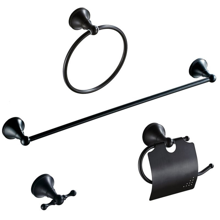 Lisslune | Metal Bathroom Set 4-piece Traditional Style Black Bathroom Accessories Set