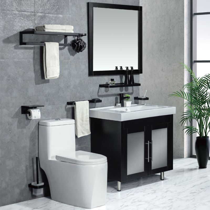 Lisslune | Modern Classic Bath Accessories Set in Matte Black Stainless Steel Bathrobe Hook/Towel Ring Bar
