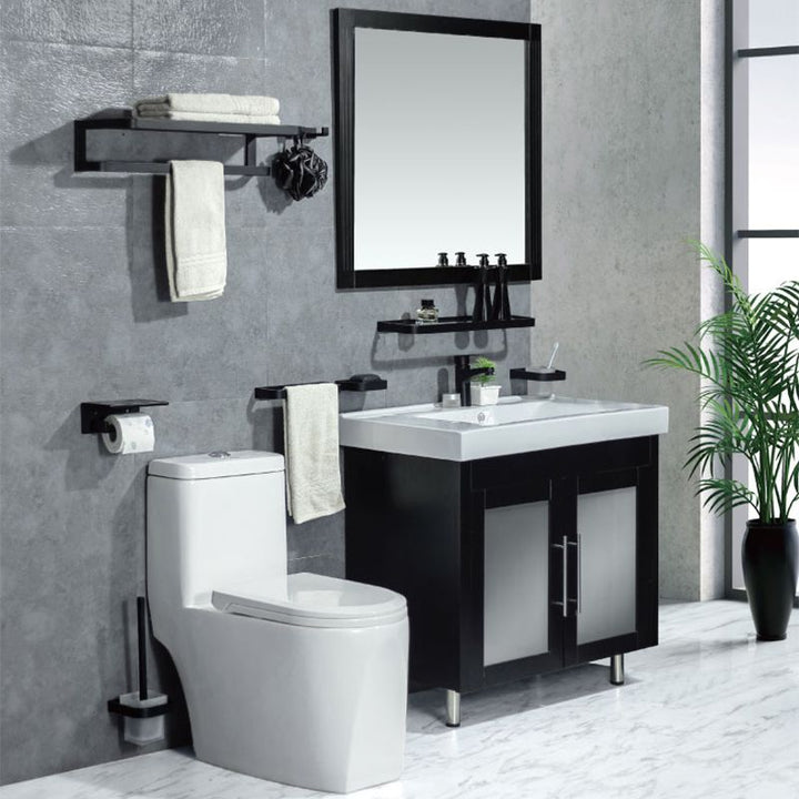 Lisslune | Modern Classic Bath Accessories Set in Matte Black Stainless Steel Bathrobe Hook/Towel Ring Bar