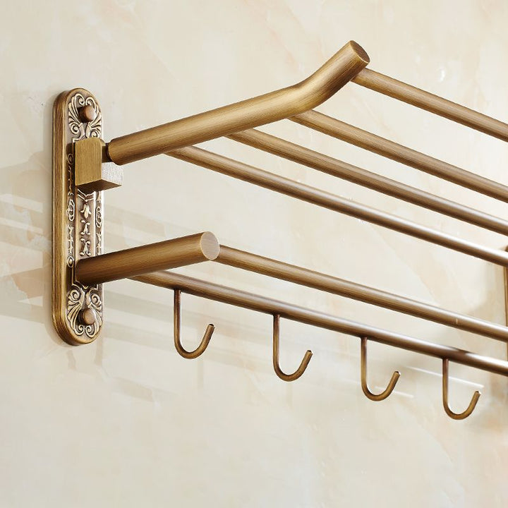 Lisslune | Worn Brass Traditional Bathroom Set with Bath Shelf/Paper Holder & Towel Bar