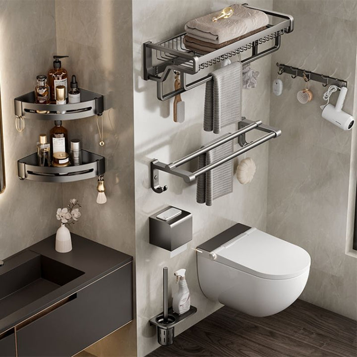 Lisslune | Contemporary bathroom accessory set made of matte stainless steel-aluminum with bathrobe hook/towel bar