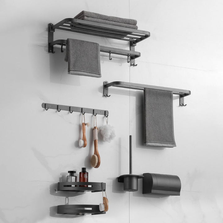 Lisslune | Modern Bathroom Hardware Set in Stainless Steel Matte Gray Bathrobe Hook/Towel Bar