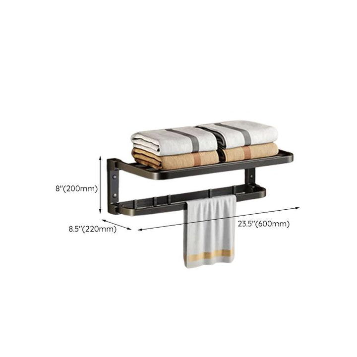Lisslune | Contemporary bathroom accessory set with black surface and bath shelf/towel bar