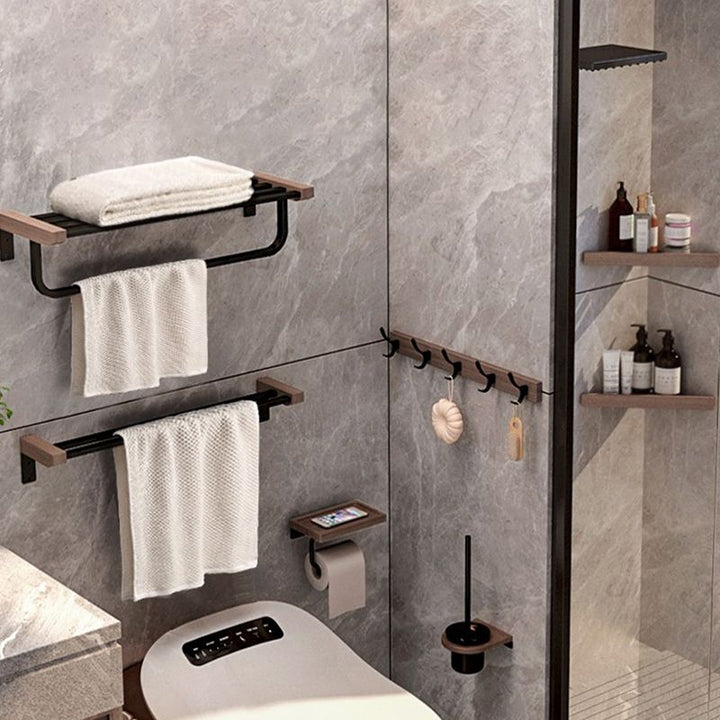 Lisslune | 7-piece bathroom accessory set metal bath set with wood accents