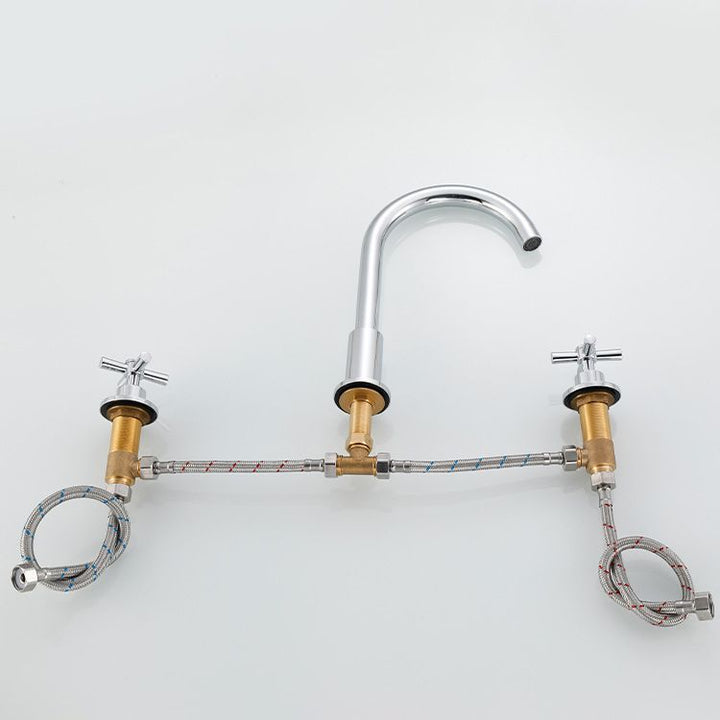 Lisslune | Goose Neck Bathroom Sink Faucet 2 Handles Hot and Cold Water Sink Faucet with Drain