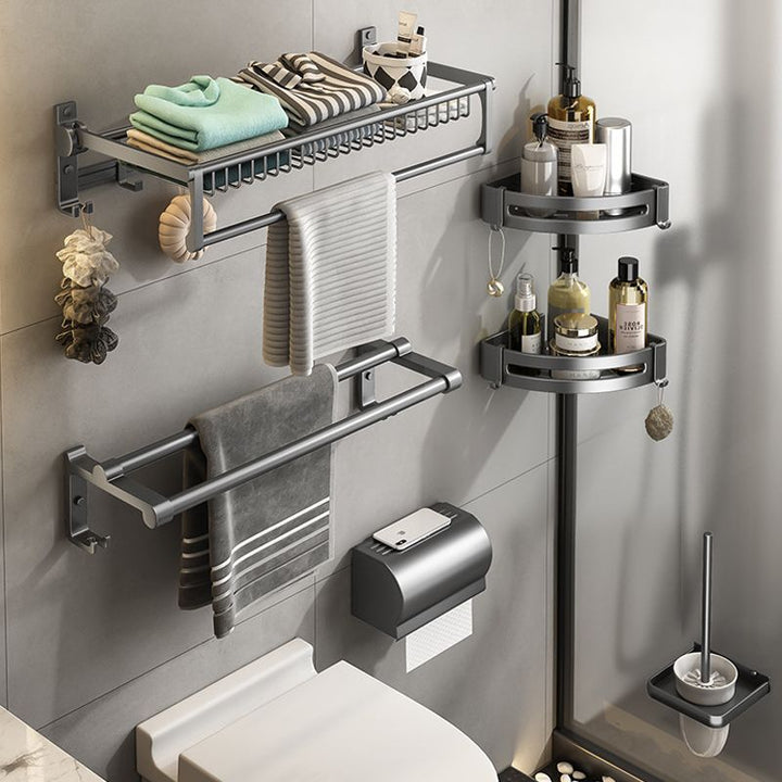 Lisslune | Gray bathroom accessories as a single item or as a set with towel holder/bathroom shelf/robe hooks