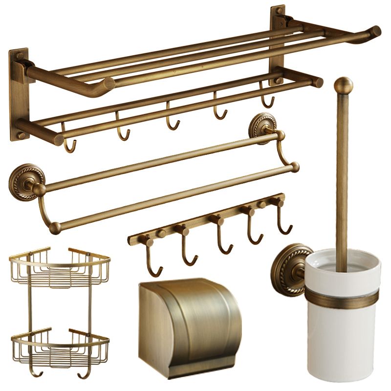 Lisslune | Worn Brass Traditional Bathroom Set with Bath Shelf/Paper Holder & Towel Bar