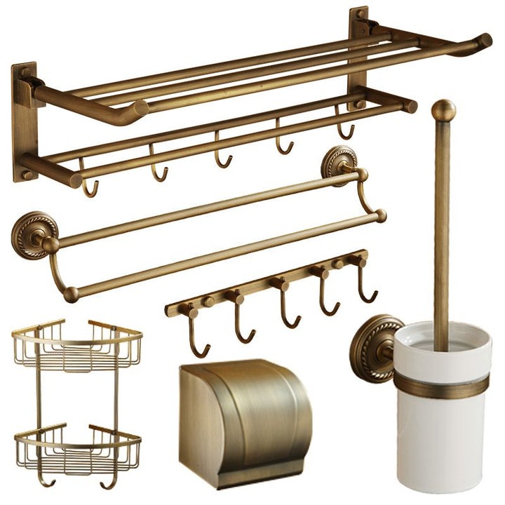 Lisslune | Worn Brass Traditional Bathroom Set with Bath Shelf/Paper Holder & Towel Bar