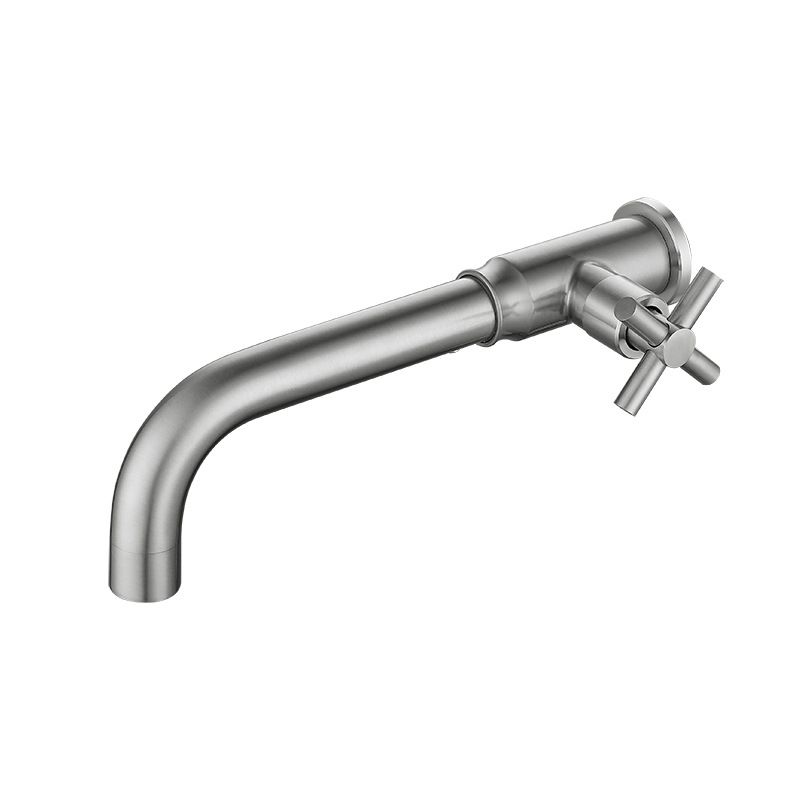 Lisslune | Contemporary Vessel Water Faucet Stainless Steel Cross Handles Wall Mounted Bathroom Faucet
