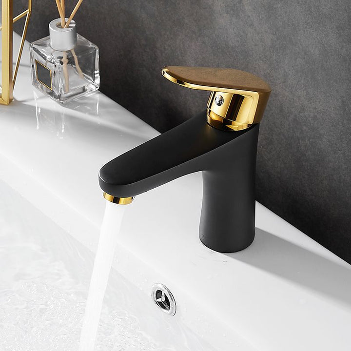 Lisslune | Black-Gold Vessel Sink Faucet Lever Handle Low Arc Vessel Faucet