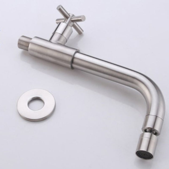 Lisslune | Contemporary Wall-Mounted Bathroom Faucet Cross Handles Stainless Steel Faucet