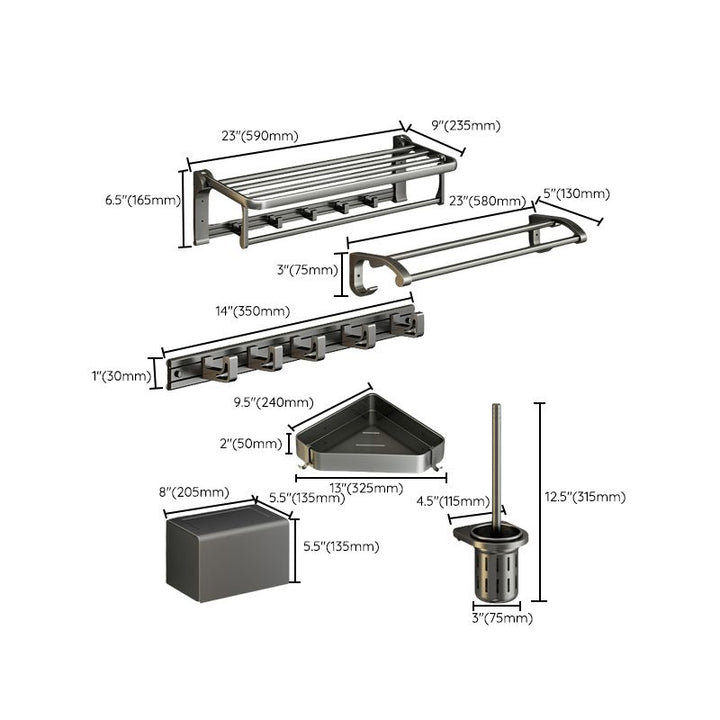 Lisslune | Modernism Aluminum Bathroom Accessory Set Gray Metal Bathroom Set with Towel Holder/Bath Shelf