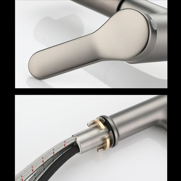 Lisslune | Extendable Bathroom Faucet Brass Modern Faucet with Water Hose