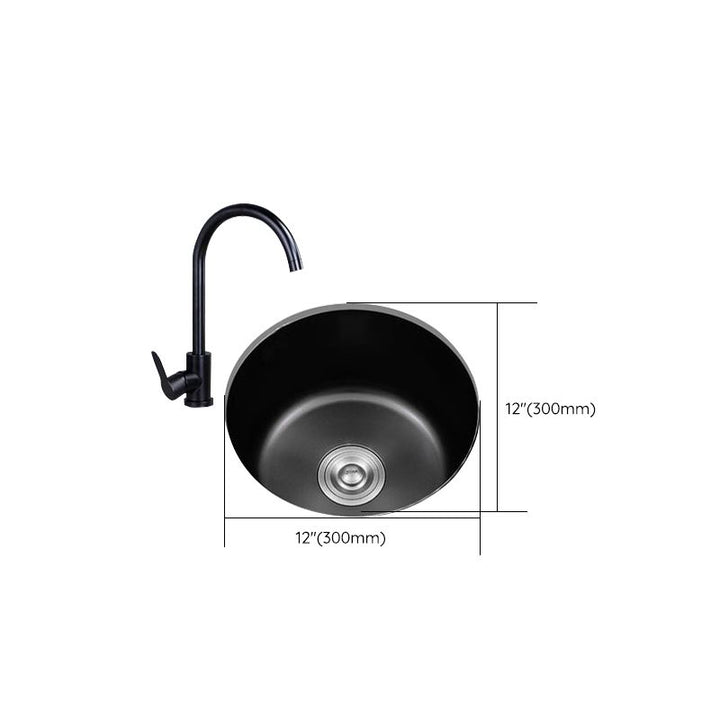 Lisslune | Stainless Steel Round Sink in Black Single Basin Undermount Sink with Basket Strainer