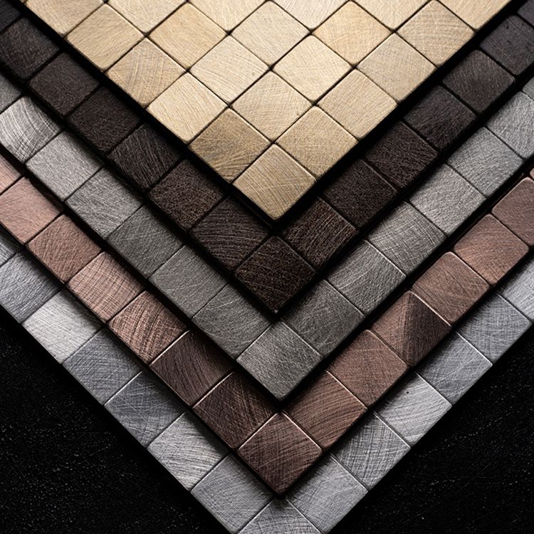 Lisslune | Mosaic Tiles Wallpaper Square Shape Peel and Stick Mosaic Tiles with Metal Look