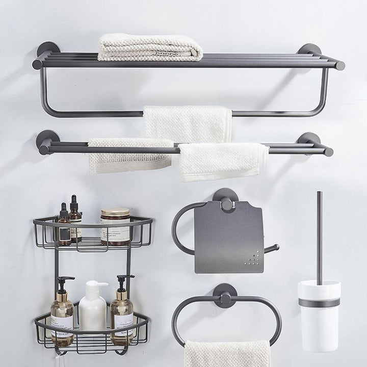 Lisslune | Traditional Gray Brass Bathroom Hardware Set Towel Bar Bathroom Hardware Set