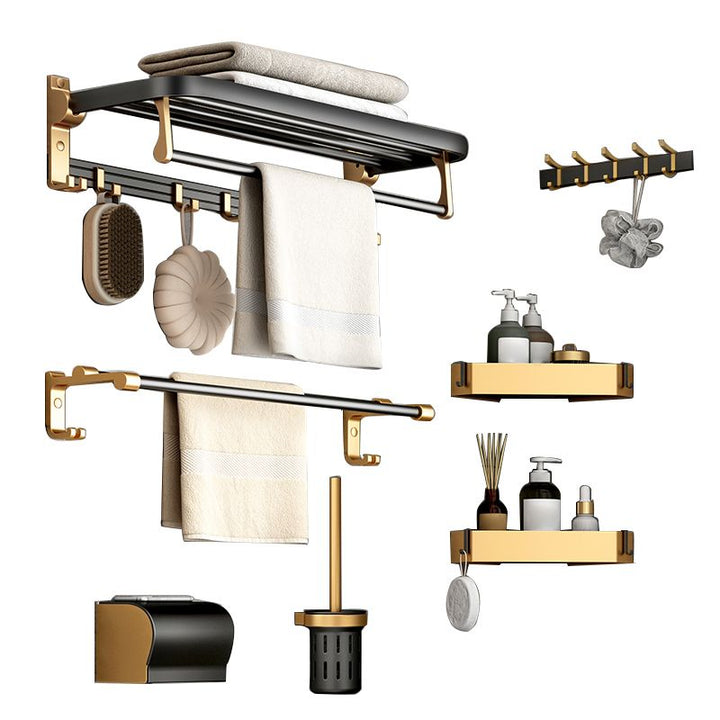 Lisslune | Modern Bathroom Accessory Set Paper Holder Towel Rod Black Bathroom Accessory Set