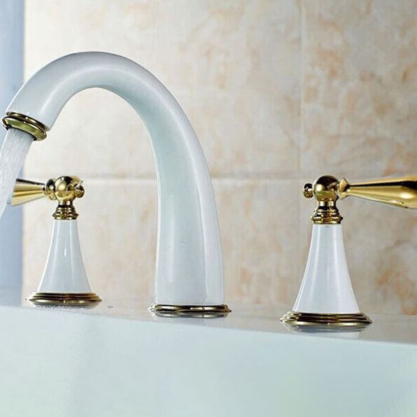 Lisslune | Copper Deck-Mounted Roman Bathtub Faucet Low Arc Roman Bathtub Faucet Set