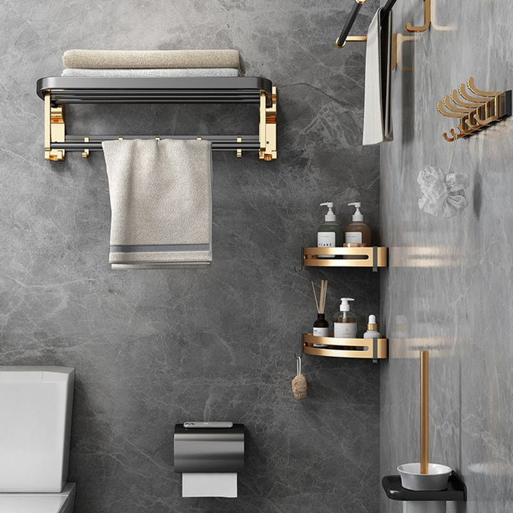 Lisslune | Modernism Bathroom Accessories Hardware Set Black & Gold Bathroom Shelf/Towel Bar