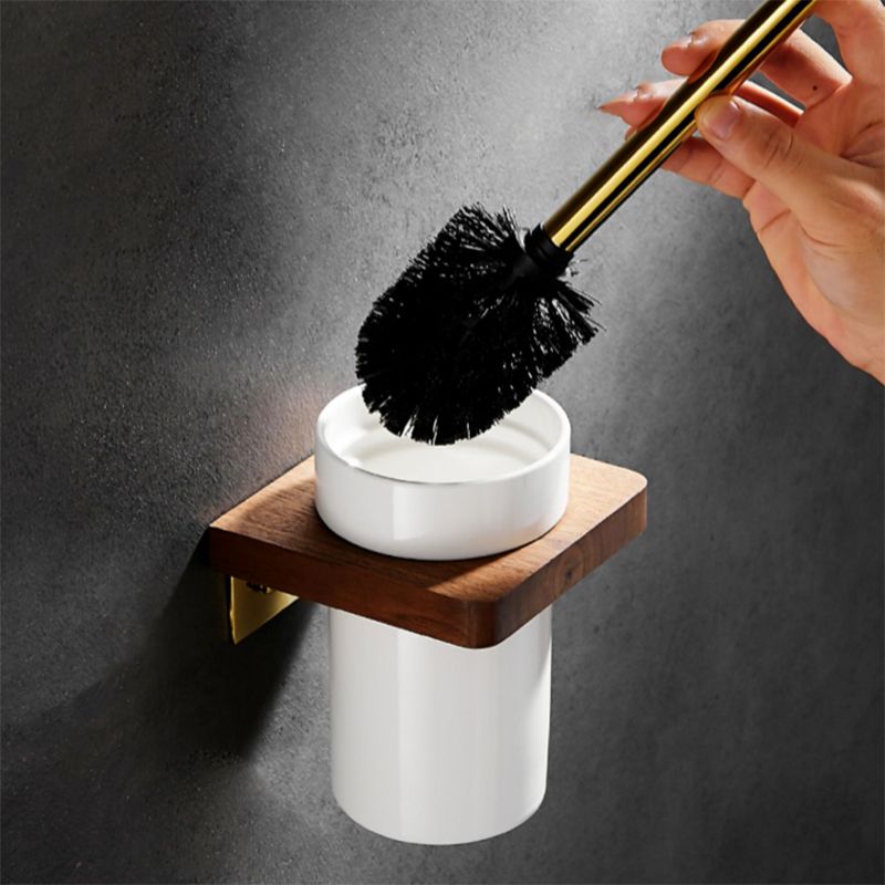 Lisslune | Polished Brass Bathroom Hardware Set Metal & Wood Bathroom Set with Bath Shelf/Towel Bar