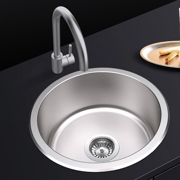 Lisslune | Round Single Bowl Kitchen Sink Stainless Steel Sink with Drain Strainer Set