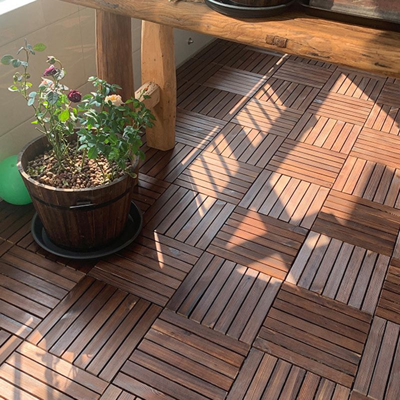 Lisslune | 7-Slat Square Wooden Terrace Tiles Click Installation Outdoor Floor Tiles