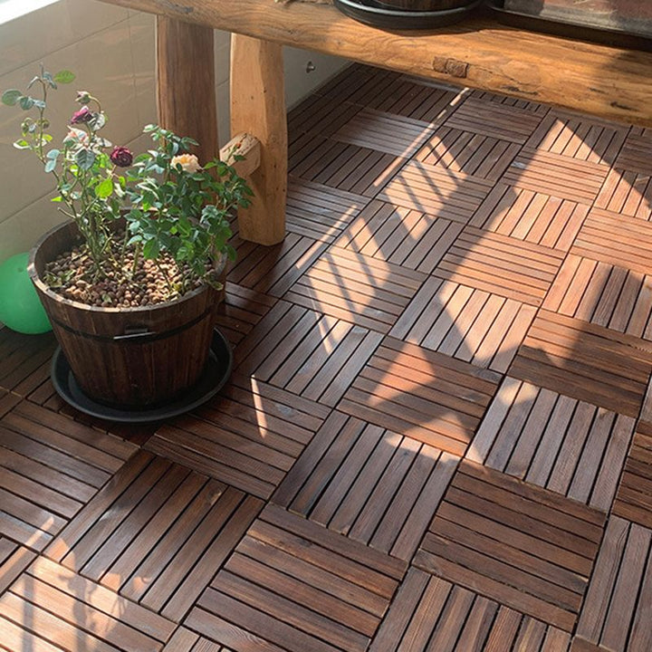 Lisslune | 7-Slat Square Wooden Terrace Tiles Click Installation Outdoor Floor Tiles