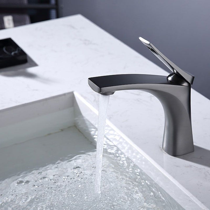 Lisslune | Modern Vessel Faucet Brass Lever Handles Low Arc with Water Hose Bathroom Vessel Faucet