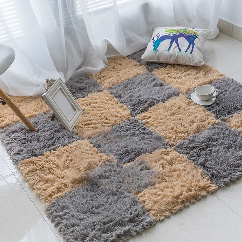 Lisslune | Bedroom Carpet Tiles Solid Color Square Shag Stain Resistant Carpet Tiles