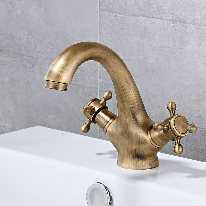 Lisslune | Bathroom Vessel Faucet Double Cross Handle Low Arc Industrial Sink Faucet